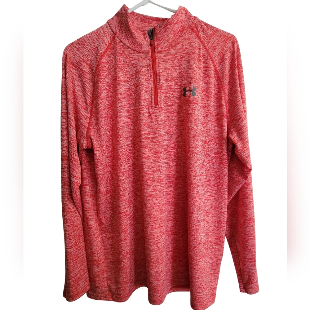 Men's Under Armour Red Heather Quarter-Zip Pullover Heat Gear, Size Large